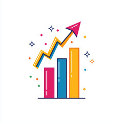 Colorful financial growth chart with upward trend and sparkles