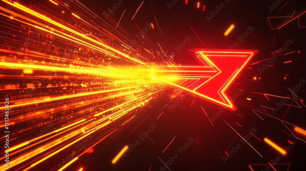 Poster abstract red neon light arrow speed background. futuristic glow tech gamer graphic for banner. fast 