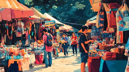 Obraz premium Vibrant Street Market Under a Sunny Sky