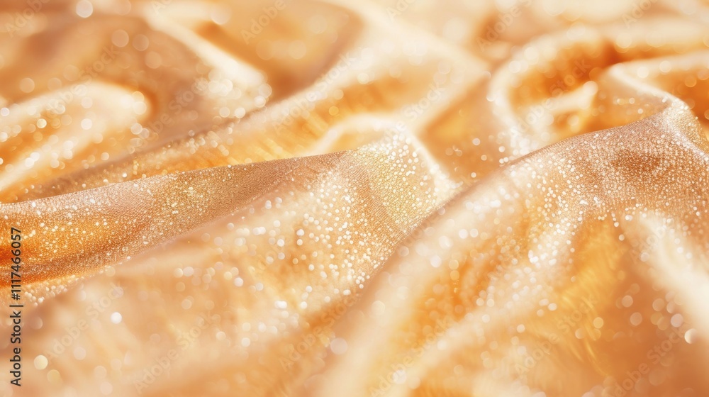 Poster close-up of shimmering gold fabric with sparkling textures and soft folds, creating a luxurious and 