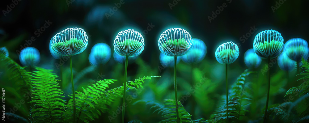 Aufkleber glowing ferns and ethereal flowers create a serene and magical forest scene.