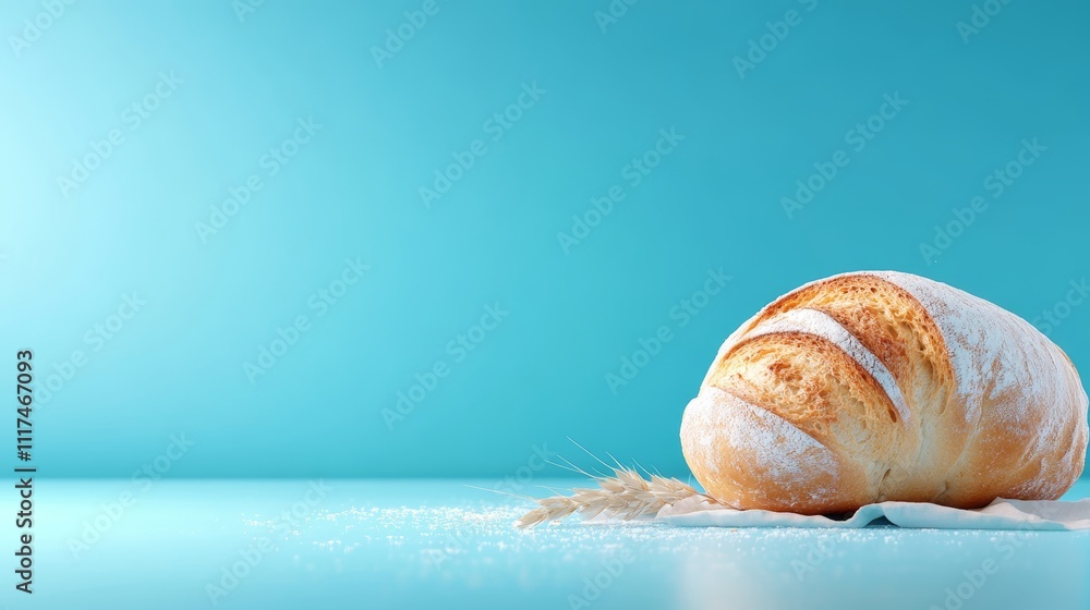 Poster realistic 3d model of freshly baked bread on empty color background