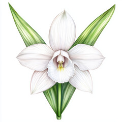 Fototapeta premium delicate ghost orchid with white petals and green leaves, showcasing intricate details and natural beauty