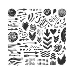 Arrow line hand drawn Grunge square, spiral, arrow element scribble line brush Set Vector Design Illustration