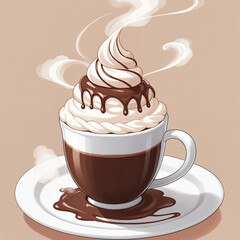 Hot Chocolate with Whipped Cream on Solid Beige Background