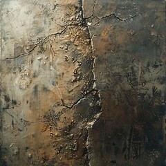 Cracked, textured metallic surface with bronze and brown tones.