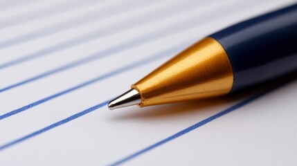 Close up Gold Tip Pen on Lined Paper Writing Office Supplies Stationery