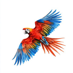 Obraz premium Vibrant parrot with colorful feathers soaring through air, showcasing its beauty and grace