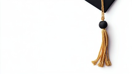 Graduation cap tassel detail on white background.