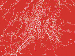 Christmas Map of Chichibu, Japan in Snowy White on Festive Red Background.