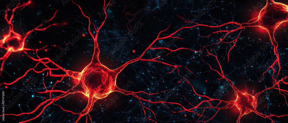 Aufkleber neurons with glowing red connections create vibrant neural network