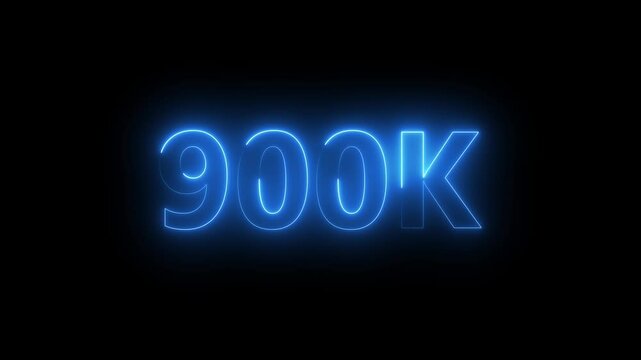 900k animation neon text effect video motion on black background. 900k Followers Celebration text animation.