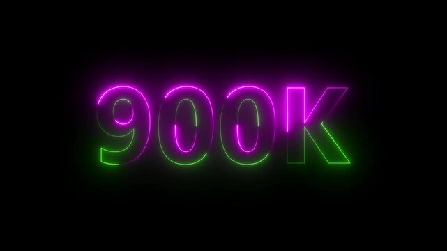 900k animation neon text effect video motion on black background. 900k Followers Celebration text animation.