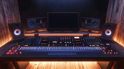 Music Production Studio Setup with Audio Interface and Speakers
