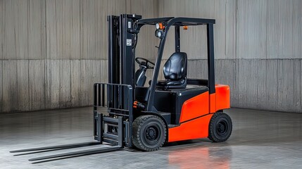 Orange Forklift on Concrete Floor