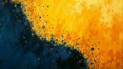 abstract yellow and blue background with splashes of paint and spots