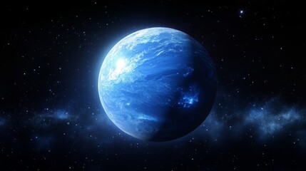 Obraz premium Vivid view of Neptune showcasing its striking deep blue hue in outer space