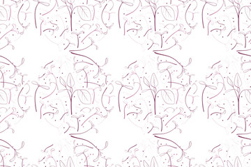 Seamless pattern young leaves seedlings. Amaranth Microgreen in circle frame. Raw sprouts, healthy eating concept. Vector illustration