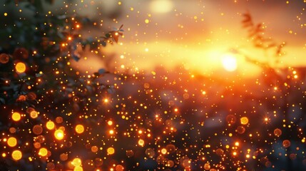 Obraz premium Mesmerizing Cosmic Glow Vibrant Celestial Explosion of Light and Energy in the Night Sky Glittering Fireworks like Display of Radiant Sparkles and Shimmering Beams Against a Dramatic Dark Background