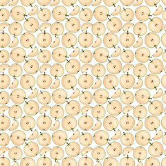 Apple flat seamless pattern on white background. Wrapping paper, gift card, poster, banner design. Home decor, modern textile print. Summer bright geometric fruits patterned.