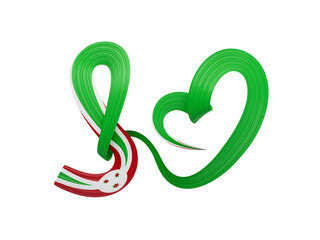 3d Flag Of Burundi Heart Shaped Shiny Wavy Awareness Ribbon flag On White Background 3d illustration
