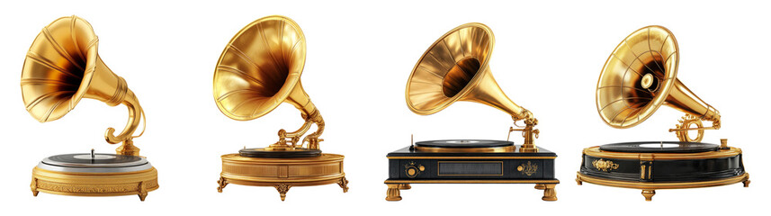 Vintage Gramophones Isolated on Transparent Background