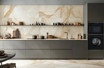 Sleek and modern embedded washing machine integrated into stylish black and white interior design, creating a seamless, contemporary look for the home while maximizing space and functionality.