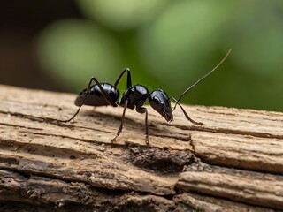 Black Ant Walking on Weathered Wood