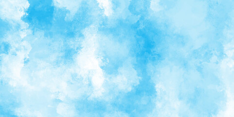 Abstract blue color clouds background, Vibrant clear blue sky with puffy and blurry natural clear clouds, watercolor background concept abstract cloudy sky, cloudy and grunge blue watercolor.
