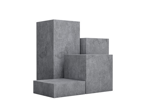4 Minimal empty podium product presentation concrete podium stand Five Products on white background Pedestal 3d illustration
