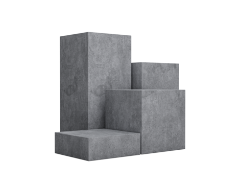 4 Minimal empty podium product presentation concrete podium stand Five Products on white background Pedestal 3d illustration
