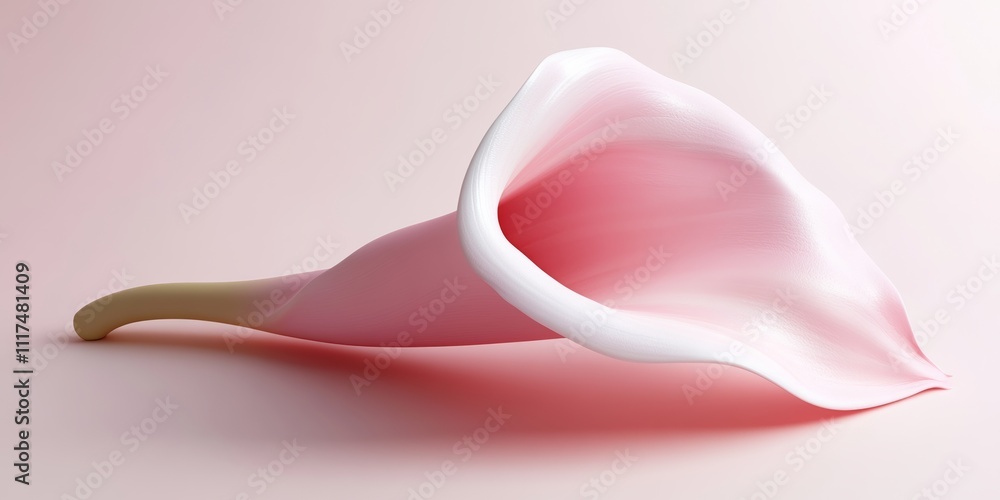 Poster a single pink calla lily icon in a 3d render, with smooth curves and minimal details, placed on a pa