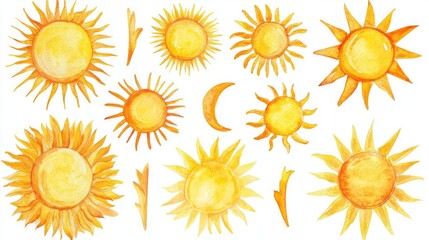 Watercolor Sun and Moon Illustrations - Radiant Yellow Design