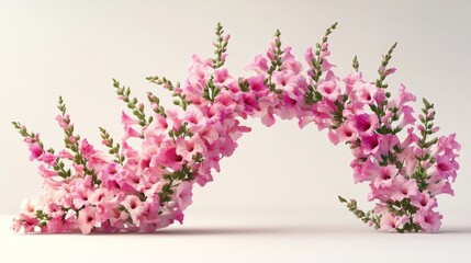 Obraz na płótnie Canvas A striking arrangement of pink snapdragons rendered in 3D, flowing in a naturalistic arc on a blank canvas