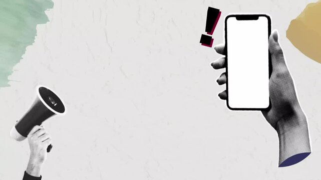 blank phone Trendy pop art collage search concept.	
