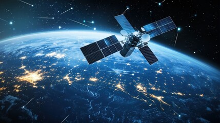 Satellite Orbiting Earth Night View