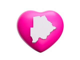 3d Pink Heart With 3d White Map Of Botswana Isolated On White Background, 3d illustration
