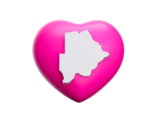 3d Pink Heart With 3d White Map Of Botswana Isolated On White Background, 3d illustration
