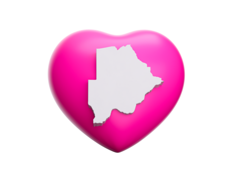 3d Pink Heart With 3d White Map Of Botswana Isolated On White Background, 3d illustration
