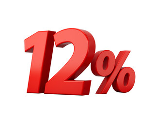 3d Red 12% Twelve Percent Sign on White Background 3d illustration
