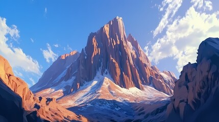 Fototapeta premium Majestic Rocky Mountain Landscape with Dramatic Peaks Under a Bright Blue Sky and Wispy Clouds Perfect for Nature and Adventure Themes