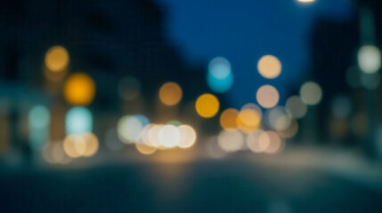 Colorful blurred city lights in evening urban scene, abstract background of vibrant night cityscape with street lamps, glowing signs, and bustling streets, modern lifestyle project