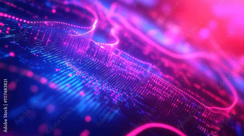 Poster abstract digital landscape with vibrant pink and blue lines, creating a futuristic appearance remini