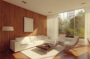 Contemporary interior design featuring a modern living room with stylish furniture, sleek decor, and an open, spacious layout that reflects a sophisticated and comfortable living environment.