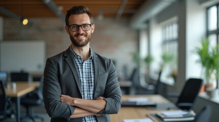 Fototapeta premium Confident Entrepreneur in Tech Startup Office