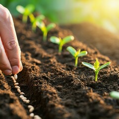 plant, agriculture, growth, soil, nature, garden, seedling, spring, leaf, vegetable, gardening, sprout, growing, seed, dirt, planting, grow, small, new, organic, food, ground, life, tomato, young