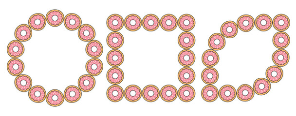 Donuts frame sweet dessert food isolated on a white background. Vector