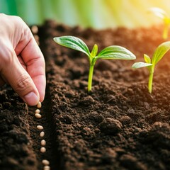 plant, agriculture, growth, soil, nature, garden, seedling, spring, leaf, vegetable, gardening, sprout, growing, seed, dirt, planting, grow, small, new, organic, food, ground, life, tomato, young