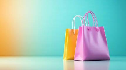 3D Render of Empty Shopping Bags on Colorful Background