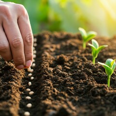 plant, agriculture, growth, soil, nature, garden, seedling, spring, leaf, vegetable, gardening, sprout, growing, seed, dirt, planting, grow, small, new, organic, food, ground, life, tomato, young